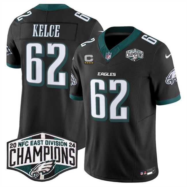 Mens Philadelphia Eagles #62 Jason Kelce Black 2024 New NFC East Champions With 4-Star C Patch F.U.S.E. Vapor Untouchable Limited Stitched Jersey